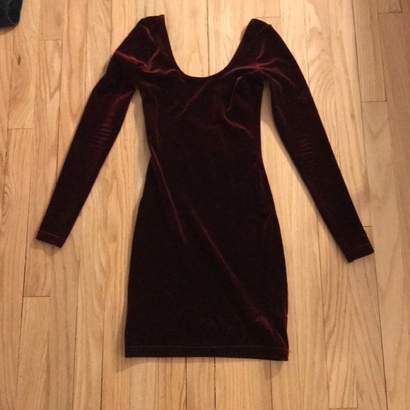 american apparel velvet bodycon dress Wine Red 1960s Velvet Bodycon Dress